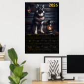 2026 German Shepherd Calendar Rustic Cabin ポスター (ホームオフィス)