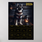 2026 German Shepherd Calendar Rustic Cabin ポスター (正面)