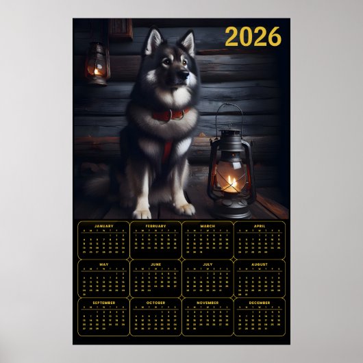 2026 German Shepherd Calendar Rustic Cabin ポスター (正面)