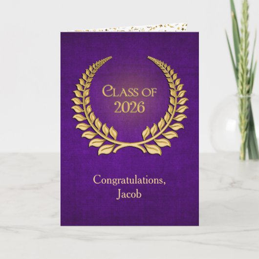 2026 Gold Graduation Laurel Wreath On Purple カード (正面)