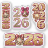 2026 Golden Disco Ball New Year Sticker Set シール (正面)