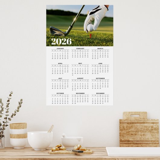 2026 Golf Calendar with Tee-Off Photography ポスター (キッチン)