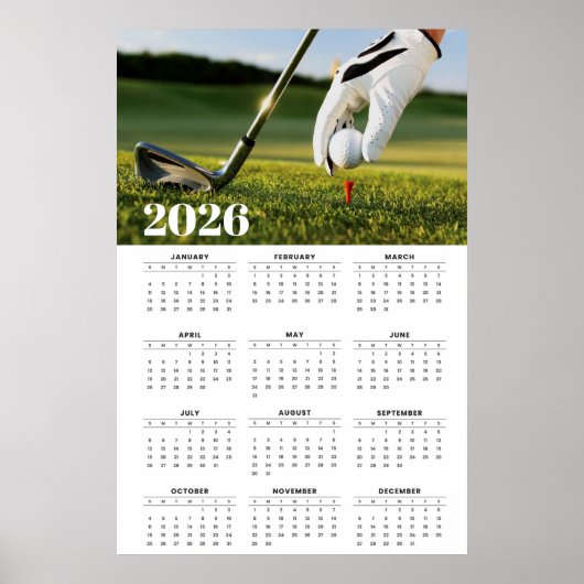 2026 Golf Calendar with Tee-Off Photography ポスター (正面)