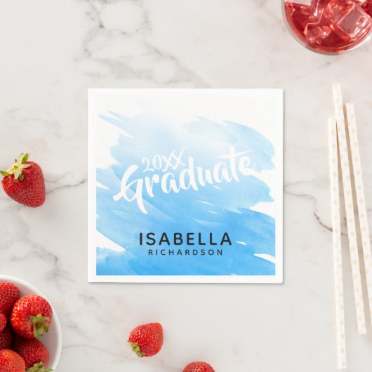 2026 Graduate Blue Ombre Watercolor スタンダードカクテルナプキン (インサイチュ)