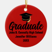 2026 Graduate Photo Custom Red Black Graduation セラミックオーナメント (正面)