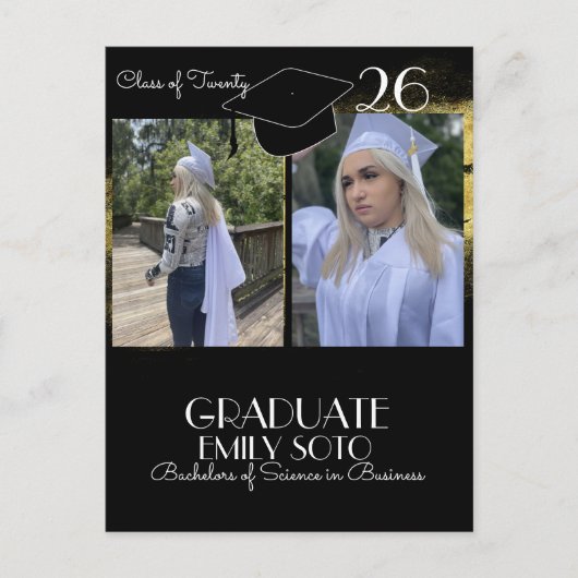 2026 Graduation Collage Script Gold Black ポストカード (正面)