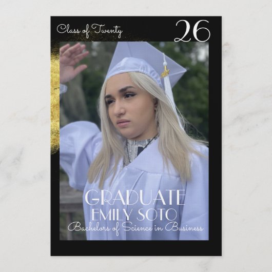 2026 Graduation Collage Script Gold Photo 招待状 (正面)