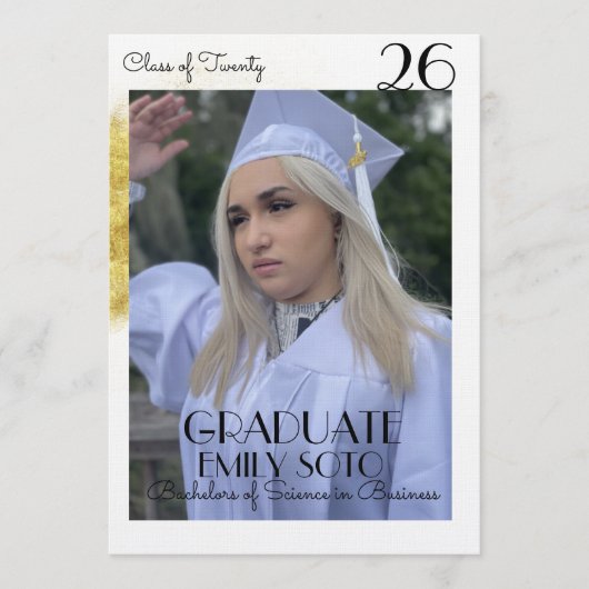 2026 Graduation Collage Script Gold Photo 招待状 (正面)