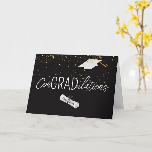 2026 Graduation Gold Confetti and Cap カード (黄色い花)