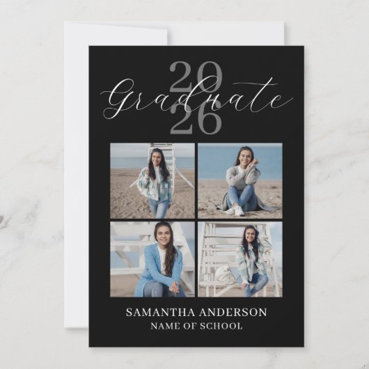 2026 Graduation Photo Modern Script 案内状 (正面)