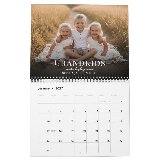 2026 Grandkids Make Life Grand Custom Photo カレンダー (1月 2027)