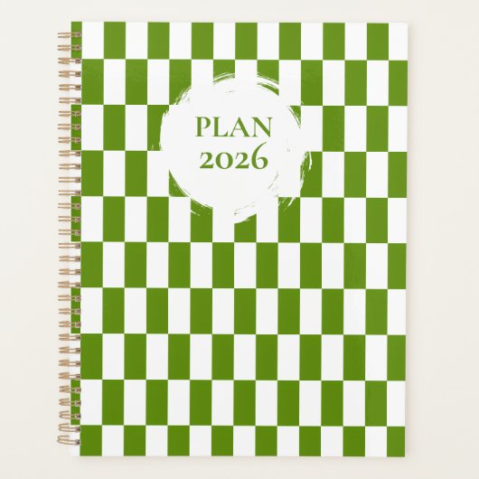 2026 Green and White Checkered Spiral  プランナー手帳 (正面)