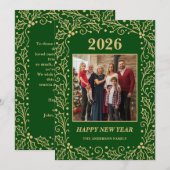 2026 Green & Antique-Gold Family New Year Photo シーズンカード (正面/裏面)