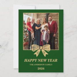 2026 Green & Gold Bow Family New Year Photo シーズンカード