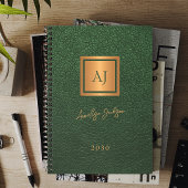 2026 Green gold monogrammed script name elegant プランナー手帳