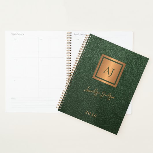 2026 Green gold monogrammed script name elegant プランナー手帳 (ディスプレー)