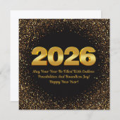 2026 happy new year, black gold glitters luxury ノートカード (正面/裏面)