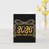 2026 Happy New Year Bow Fireworks Celebration Desi カード (黄色い花)