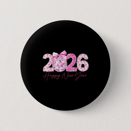2026 Happy New Year Bow Patch Disco Ball  缶バッジ (正面)