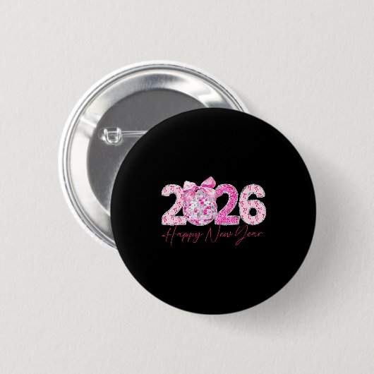 2026 Happy New Year Bow Patch Disco Ball  缶バッジ (正面&裏面)