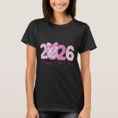 2026 Happy New Year Bow Patch Disco Ball  Tシャツ (正面)