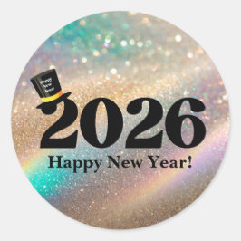 2026 happy new year, fun cute hat glitters ラウンドシール
