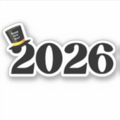 2026 happy new year, funny cute hat stylish シール (正面)