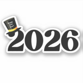 2026 happy new year, funny cute hat stylish シール