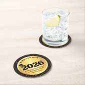 2026 happy new year, gold black sparkles chic ラウンドペーパーコースター (インサイチュ)