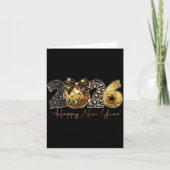 2026 Happy New Year Gold Disco Leopard Bow Coquett カード (正面)