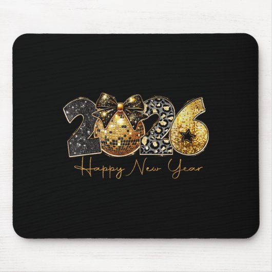 2026 Happy New Year Gold Disco Leopard Bow Coquett マウスパッド (正面)