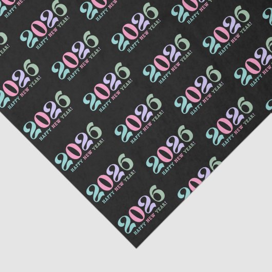 2026 happy new year, retro pastel pattern black 薄葉紙 (詳細)