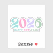 2026 happy new year, retro script pastel colorful シール (シート)