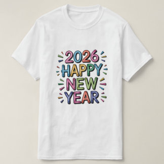 2026 Happy New Year T‑Shirt – Colorful Typographic Tシャツ