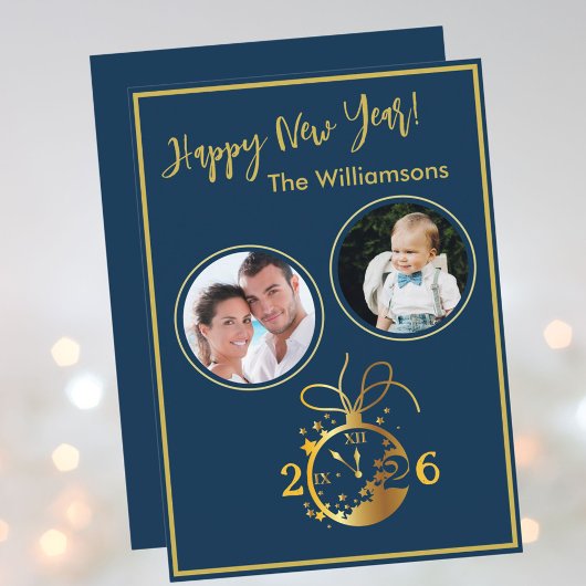 2026 Happy New Year's 2 Photo Clock Card 招待状
