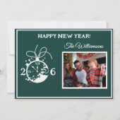 2026 Happy New Year's 4 Photo Clock Card 招待状 (正面)