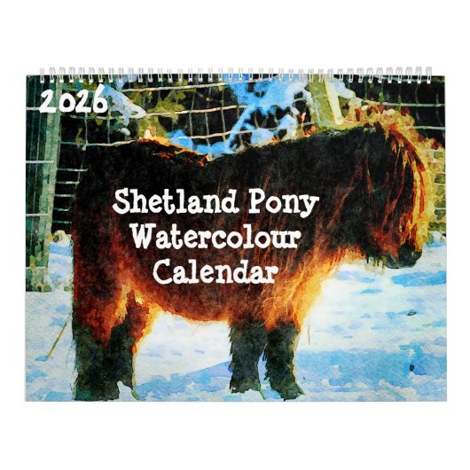 2026 Hardy Shetland Ponies Watercolor Painting Art カレンダー (カバー)