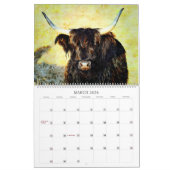 2026 Highland Cow Cattle Cute Watercolor Paintings カレンダー (3月 2026)