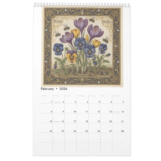 2026 Hoefnagel-Inspired Botanical  カレンダー (2月 2026)