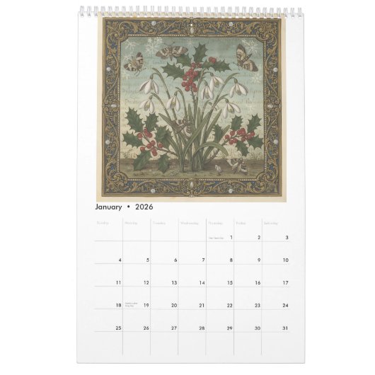 2026 Hoefnagel-Inspired Botanical  カレンダー (1月 2026)