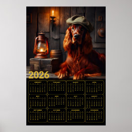 2026 Irish Setter in Green Beret Rustic Calendar ポスター
