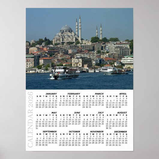 2026 Istanbul Calendar, Sultan Ahmed, Turkey ポスター (正面)
