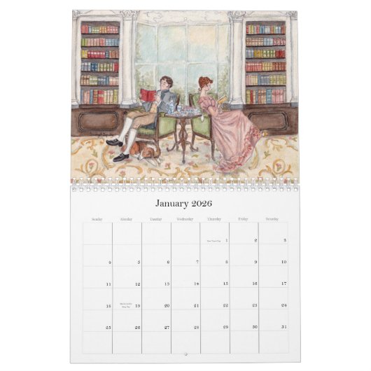 2026 Jane Austen Watercolor Calendar カレンダー (1月 2026)