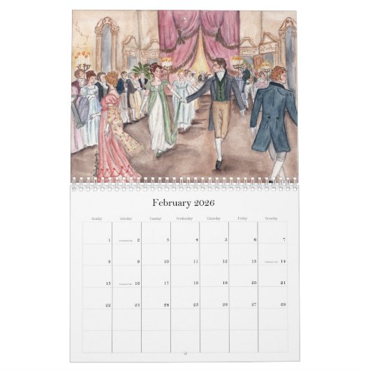 2026 Jane Austen Watercolor Calendar カレンダー (2月 2026)