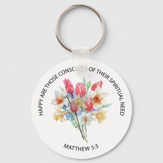 2026 JW Year Text Matthew 5v3 Spring Flowers キーホルダー (正面)