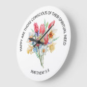 2026 JW Year Text Matthew 5v3 Spring Flowers ラージ壁時計 (傾斜)