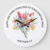 2026 JW Year Text Matthew 5v3 Spring Flowers ラージ壁時計 (正面)