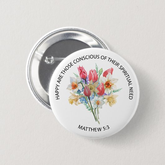 2026 JW Year Text Matthew 5v3 Spring Flowers 缶バッジ (正面&裏面)
