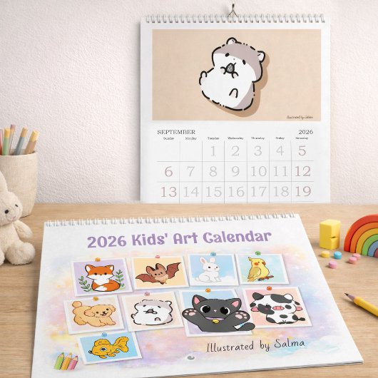 2026 Kids Drawings Calendar, Salma's Cute Animals カレンダー