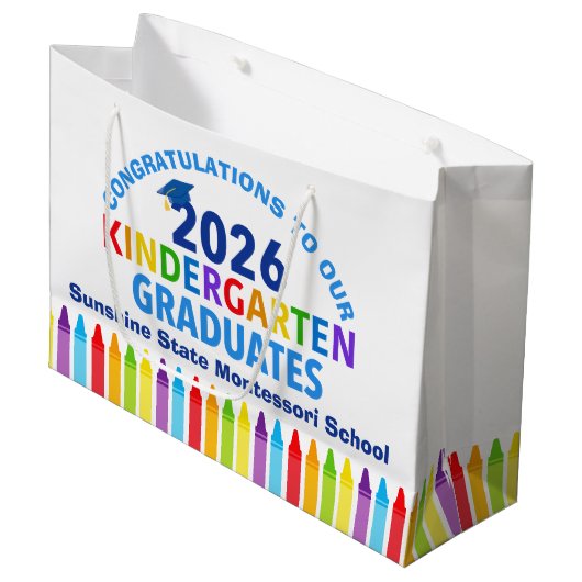 2026 Kindergarten Graduation Custom School Party ラージペーパーバッグ (正面アングル)